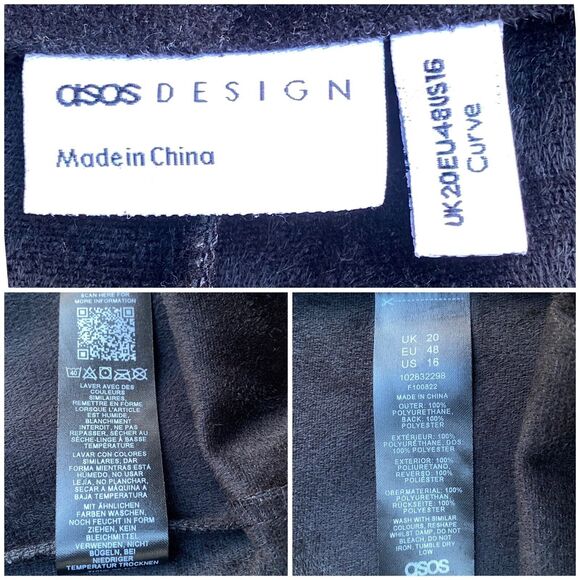 Asos Design Curve black stretch Faux leather look flare pants Matrix Goth Sz 16 - Picture 12 of 16